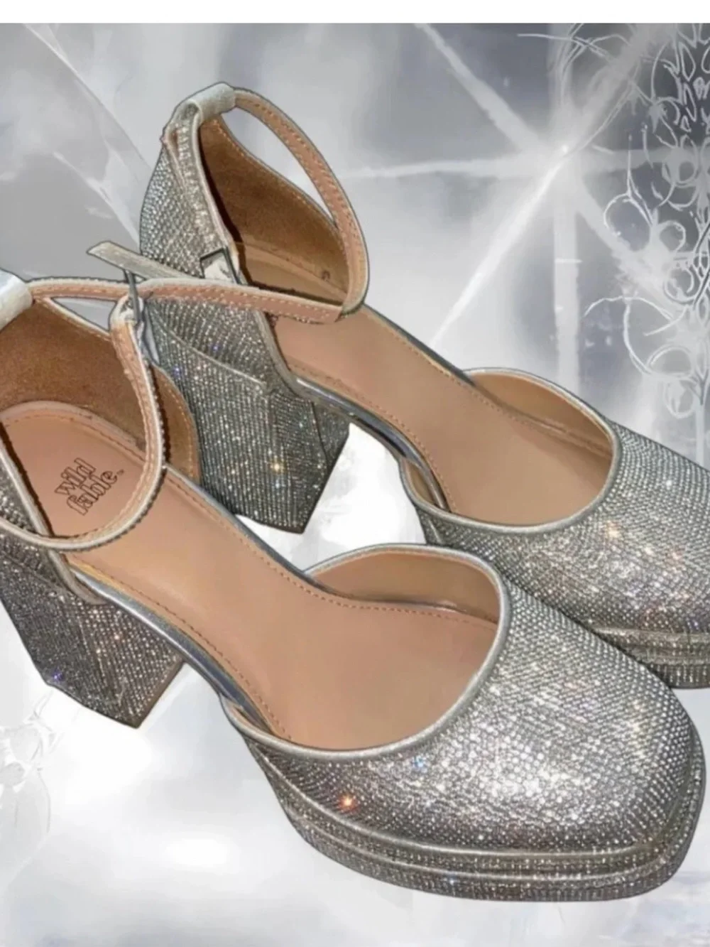 NWOT Silver Rhinestone Bling Heels